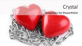  Presentation with interpersonal - Beautiful PPT theme featuring interpersonal relationship - two hearts with metal chain backdrop and a sky blue colored foreground