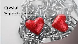  Presentation with metal manufacturer red - Theme with interpersonal relationship - two red hearts with metal background and a light gray colored foreground
