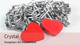  Presentation with chain - Slide deck consisting of interpersonal relationship - two red hearts with metal background and a coral colored foreground