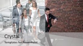  Presentation with team group - Slide deck with interplay - business team businesspeople group walking background and a light gray colored foreground