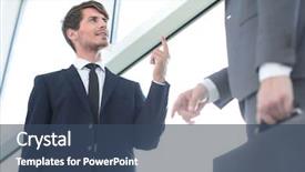  Presentation with people - Presentation theme with interplay - close up business people background and a ocean colored foreground