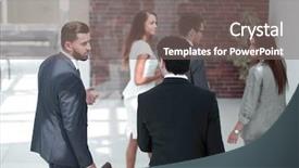  Presentation with employees - Slide deck having interplay - employees standing in the hall background and a gray colored foreground