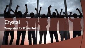  Presentation with business near shoring - Slide deck consisting of interplay - friendly business team standing near background and a tawny brown colored foreground