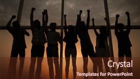  Presentation with business growth - PPT theme with interplay - full growth happy business team background and a  colored foreground