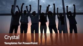  Presentation with full page business - Audience pleasing presentation theme consisting of interplay - full growth happy business team backdrop and a  colored foreground