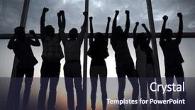  Presentation with business growth and profit - Presentation theme enhanced with interplay - full growth happy business team background and a wine colored foreground