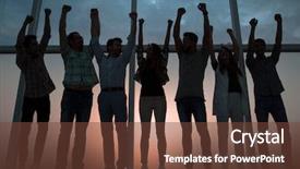  Presentation with business growth - Amazing presentation theme having interplay - full growth happy business team backdrop and a tawny brown colored foreground