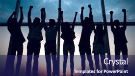  Presentation with small business growth and profit - Audience pleasing slide set consisting of interplay - full growth happy business team backdrop and a navy blue colored foreground