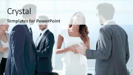  Presentation with employee anniversary work office - Presentation theme featuring interplay - group of employees standing background and a cool aqua colored foreground