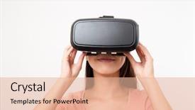  Presentation with for medical device - Cool new theme with interplay - woman using vr device backdrop and a coral colored foreground