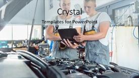  Presentation with mechanic shop - Audience pleasing PPT theme consisting of interpretation - experienced auto mechanic using backdrop and a light blue colored foreground