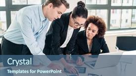  Presentation with interpreting - Beautiful theme featuring interpretation - young team of three business backdrop and a ocean colored foreground