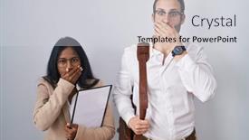 Presentation with glasses - PPT theme having interracial-business-couple-wearing-glasses background and a light gray colored foreground