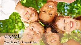  Presentation with children - Presentation having interracial children make a team background and a coral colored foreground