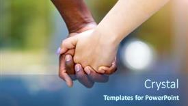  Presentation with outdoors - Beautiful presentation design featuring interracial-couple-holding-hands-outdoors backdrop and a ocean colored foreground