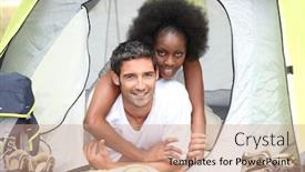  Presentation with tent - Presentation theme with interracial-couple-in-a-canvas background and a coral colored foreground