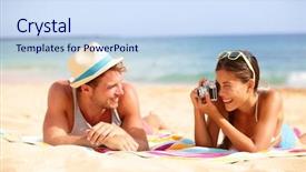  Presentation with tropical holiday - Slides featuring interracial couple on summer holiday background and a sky blue colored foreground