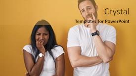  Presentation with yellow - Presentation having interracial-couple-standing-over-yellow background and a yellow colored foreground