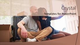 Presentation with new home - Audience pleasing PPT theme consisting of interracial couple taking selfie together while moving into new home backdrop and a lemonade colored foreground