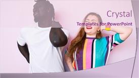  Presentation with clothes - Amazing slide deck having interracial-couple-wearing-casual-clothes backdrop and a pink colored foreground