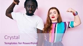  Presentation with muscle - PPT theme with interracial-couple-wearing-casual-clothes background and a lemonade colored foreground