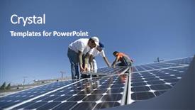  Presentation with solar panel - Slide deck consisting of interracial engineers placing solar panel background and a ocean colored foreground