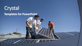  Presentation with positioning - Colorful presentation theme enhanced with interracial engineers positioning solar panel backdrop and a ocean colored foreground