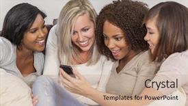  Presentation with black women support group - Amazing presentation theme having interracial group of three beautiful backdrop and a coral colored foreground