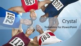  Presentation with track field - Amazing theme having interracial people - directly below shot of multiethnic backdrop and a light blue colored foreground