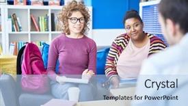  Presentation with students - Slide deck featuring interracial students brainstorming about project background and a  colored foreground