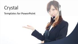  Presentation with asian - Slides featuring interrogation - beautiful asian business operator isolated background and a white colored foreground