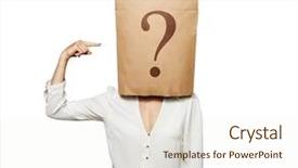  Presentation with brown paper bag - Presentation design consisting of interrogation - businesswoman with paper bag background and a cream colored foreground
