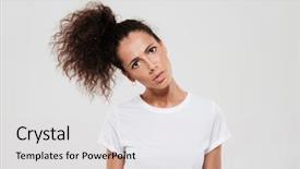  Presentation with security camera protection - PPT layouts featuring interrogation - interrogative curly woman looking background and a light gray colored foreground