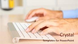  Presentation with keyboard - Slides with portrait handsome young man wearing glasses casual clothes holding book hands man sitting in vintage armchair modern loft studio reading book blurred background horizontal background and a  colored foreground.