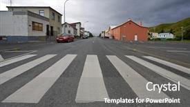  Presentation with pedestrian crossing - Slides with pedestrian crossing - arctic village of saudarkrokur background and a  colored foreground