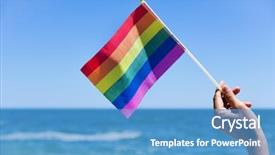  Presentation with rainbow flag - Theme enhanced with intersex - closeup of a young caucasian background and a teal colored foreground