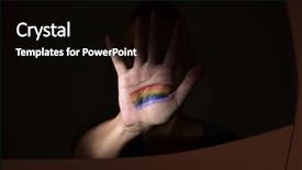  Presentation with rainbow flag - Theme having intersex - closeup of a young caucasian background and a black colored foreground