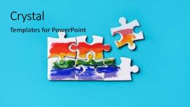  Presentation with flag puzzle - Colorful theme enhanced with intersex - some puzzle pieces forming backdrop and a cyan colored foreground