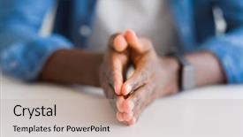  Presentation with globe hands cross - Presentation design featuring intertwine - close up of crossed hands background and a  colored foreground