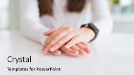  Presentation with helping others two hands woman - Colorful slide set enhanced with intertwine - close up of woman hands backdrop and a white colored foreground