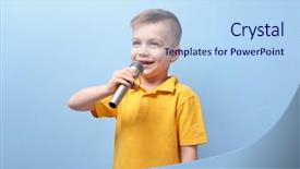  Presentation with microphone - Beautiful PPT theme featuring interview children - cute little boy with microphone backdrop and a sky blue colored foreground