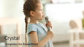  Presentation with microphone - Theme enhanced with interview children - cute little girl with microphone background and a coral colored foreground