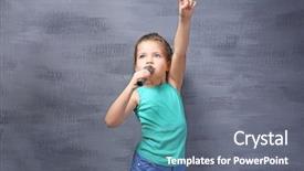  Presentation with microphone - Slide set consisting of interview children - cute little girl with microphone background and a gray colored foreground