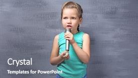  Presentation with color naranjo y blanco - Amazing slide set having interview children - cute little girl with microphone backdrop and a gray colored foreground