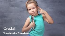  Presentation with color naranjo y blanco - PPT theme with interview children - cute little girl with microphone background and a  colored foreground