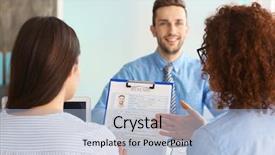  Presentation with human resources - Cool new PPT layouts with interview concept human resources commission backdrop and a light blue colored foreground