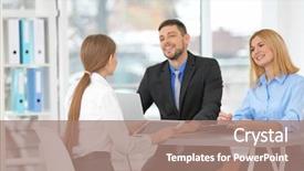  Presentation with human resources - Colorful slide set enhanced with interview concept human resources commission backdrop and a coral colored foreground