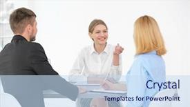  Presentation with human resources - Beautiful PPT theme featuring interview concept human resources commission backdrop and a sky blue colored foreground