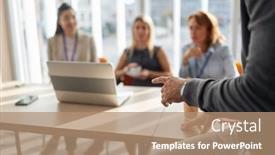  Presentation with job interview - Presentation theme with interview-in-the-office background and a coral colored foreground