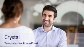  Presentation with interview - Slides having interview of two business professionals background and a sky blue colored foreground